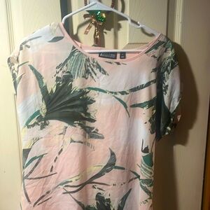 Seventh Avenue design studio, tropical, print cap sleeve high low top